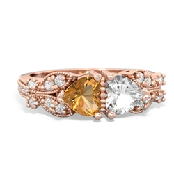 Citrine Diamond Butterflies 14K Rose Gold ring R5601