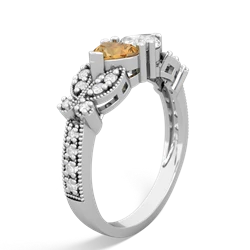 Citrine Diamond Butterflies 14K White Gold ring R5601