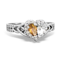 Citrine Celtic Knot Two Hearts As One 14K White Gold ring R2644HRT