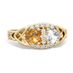 Citrine Sparkling Celtic Knot 14K Yellow Gold ring R2645