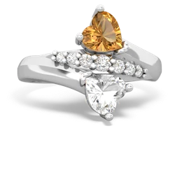 Citrine Heart To Heart 14K White Gold ring R2064