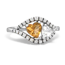 Citrine Mother And Child 14K White Gold ring R3010