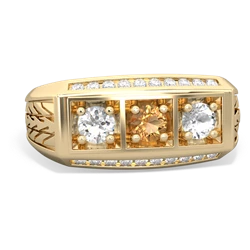 Citrine Three Stone Tire Tread Men's 14K Yellow Gold ring R0520