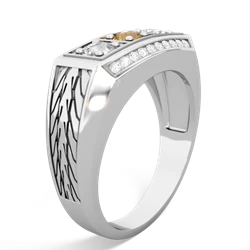 Citrine Three Stone Tire Tread Men's 14K White Gold ring R0520