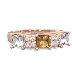 Citrine Three Stone Diamond Cluster 14K Rose Gold ring R2592