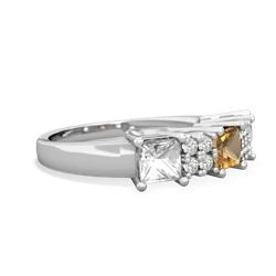 Citrine Three Stone Diamond Cluster 14K White Gold ring R2592