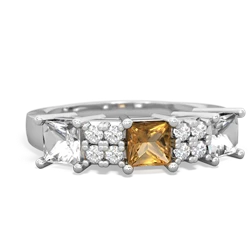 Citrine Three Stone Diamond Cluster 14K White Gold ring R2592