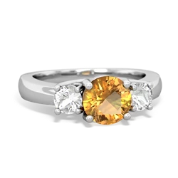 Citrine Three Stone Round Trellis 14K White Gold ring R4018