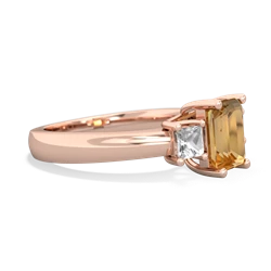 Citrine Three Stone Emerald-Cut Trellis 14K Rose Gold ring R4021