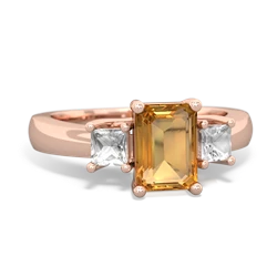 Citrine Three Stone Emerald-Cut Trellis 14K Rose Gold ring R4021