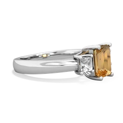 Citrine Three Stone Emerald-Cut Trellis 14K White Gold ring R4021