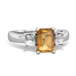 Citrine Three Stone Emerald-Cut Trellis 14K White Gold ring R4021