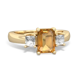 Citrine Three Stone Emerald-Cut Trellis 14K Yellow Gold ring R4021