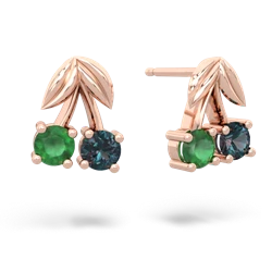 Emerald Sweet Cherries 14K Rose Gold earrings E7001