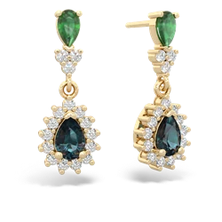 Emerald Halo Pear Dangle 14K Yellow Gold earrings E1882