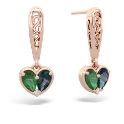 Emerald Filligree Heart 14K Rose Gold earrings E5070