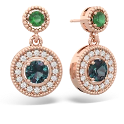 Emerald Halo Dangle 14K Rose Gold earrings E5319