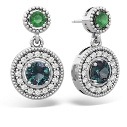 Emerald Halo Dangle 14K White Gold earrings E5319