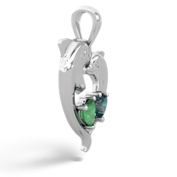 Emerald Dolphin Heart 14K White Gold pendant P5820