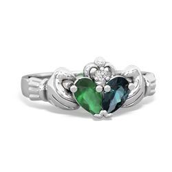 Emerald 'Our Heart' Claddagh 14K White Gold ring R2388