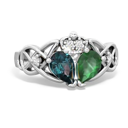 Emerald 'One Heart' Celtic Knot Claddagh 14K White Gold ring R5322