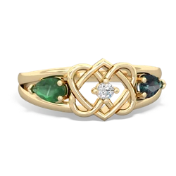 Emerald Hearts Intertwined 14K Yellow Gold ring R5880