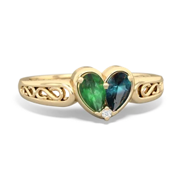 Emerald Filligree 'One Heart' 14K Yellow Gold ring R5070