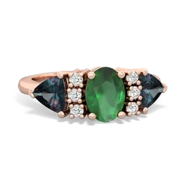 Emerald Antique Style Three Stone 14K Rose Gold ring R2186