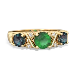 Emerald Hugs And Kisses 14K Yellow Gold ring R5016