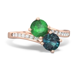 Emerald Channel Set Two Stone 14K Rose Gold ring R5303