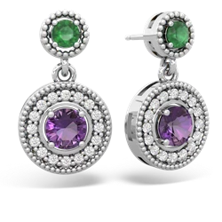 Emerald Halo Dangle 14K White Gold earrings E5319