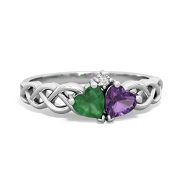 Emerald Heart To Heart Braid 14K White Gold ring R5870