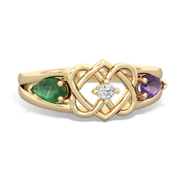 Emerald Hearts Intertwined 14K Yellow Gold ring R5880