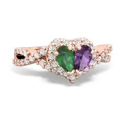 Emerald Diamond Twist 'One Heart' 14K Rose Gold ring R2640HRT