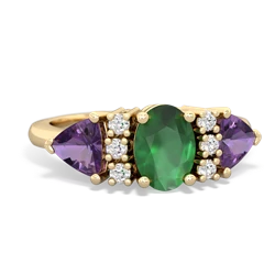 Emerald Antique Style Three Stone 14K Yellow Gold ring R2186