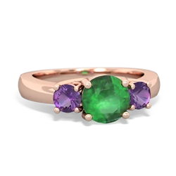 Emerald Three Stone Round Trellis 14K Rose Gold ring R4018