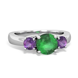 Emerald Three Stone Round Trellis 14K White Gold ring R4018