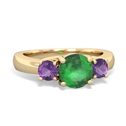 Emerald Three Stone Round Trellis 14K Yellow Gold ring R4018