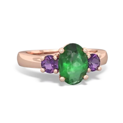 Emerald Three Stone Oval Trellis 14K Rose Gold ring R4024