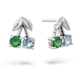 Emerald Sweet Cherries 14K White Gold earrings E7001