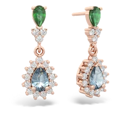 Emerald Halo Pear Dangle 14K Rose Gold earrings E1882