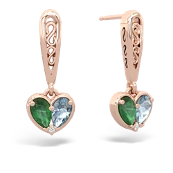 Emerald Filligree Heart 14K Rose Gold earrings E5070