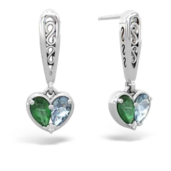 Emerald Filligree Heart 14K White Gold earrings E5070