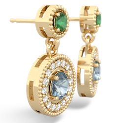 Emerald Halo Dangle 14K Yellow Gold earrings E5319