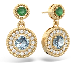 Emerald Halo Dangle 14K Yellow Gold earrings E5319