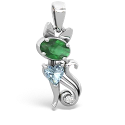 Emerald Kitten 14K White Gold pendant P5780