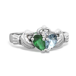 Emerald 'Our Heart' Claddagh 14K White Gold ring R2388