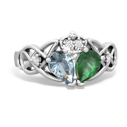 Emerald 'One Heart' Celtic Knot Claddagh 14K White Gold ring R5322