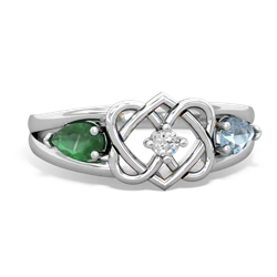 Emerald Hearts Intertwined 14K White Gold ring R5880