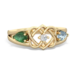 Emerald Hearts Intertwined 14K Yellow Gold ring R5880